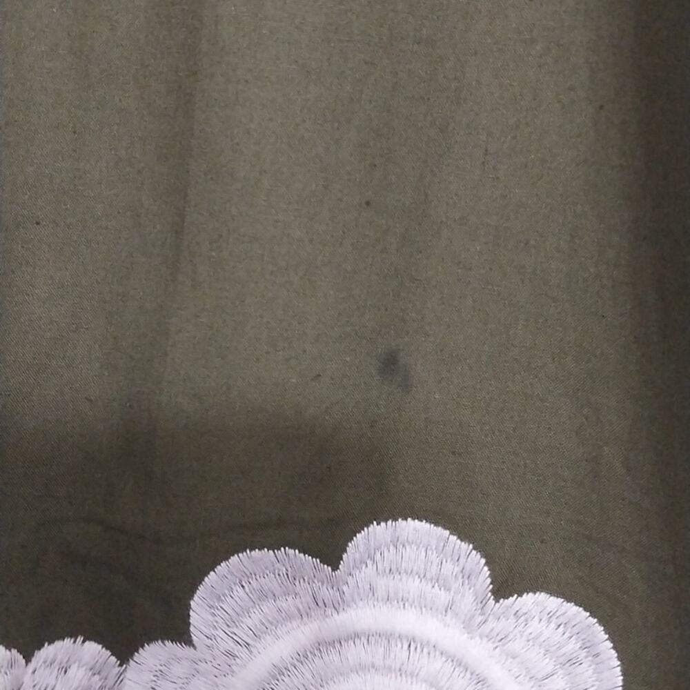 Olive Green Embroidered Mini Dress with White Floral Detail - Picture 4 of 11
